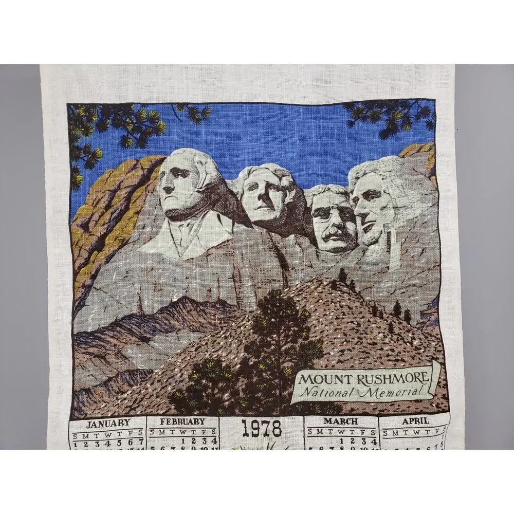 Vintage Linen‎ Wall Hanging 1978 Calendar Mount Rushmore Souvenir Grandma Decor